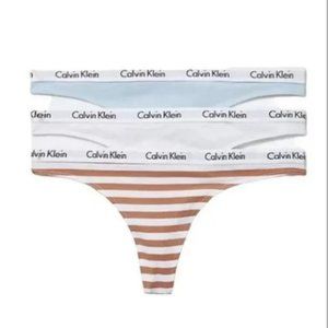 Women Calvin Klein Carousel 3-Pack‎ Thong Panty Cotton Stretch Size Large - NEW